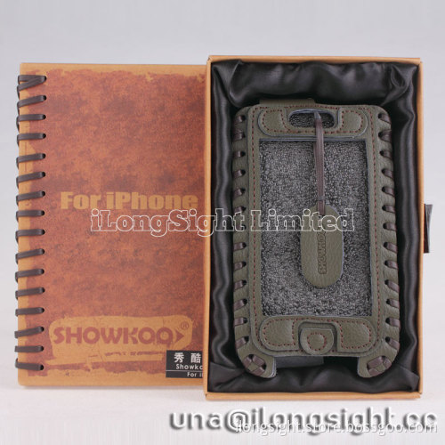 Showkoo Duke Genuine Leather Pouch case for iPhone 5 5c 5s-army green